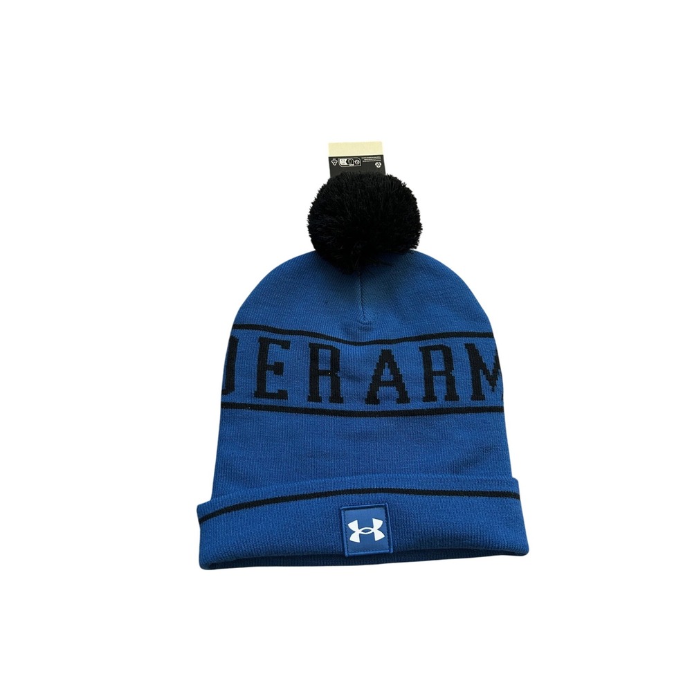 Under Armour Mens Blue‎ Knit Pom Beanie Hat OSFM 1386634 New With Tags